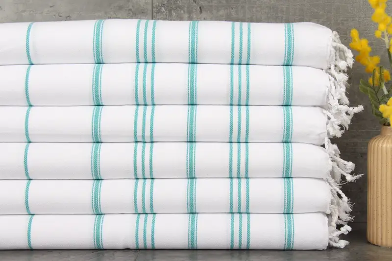 Petrol Blue Striped Dish Towel, Face Towel, 24x36 Inches