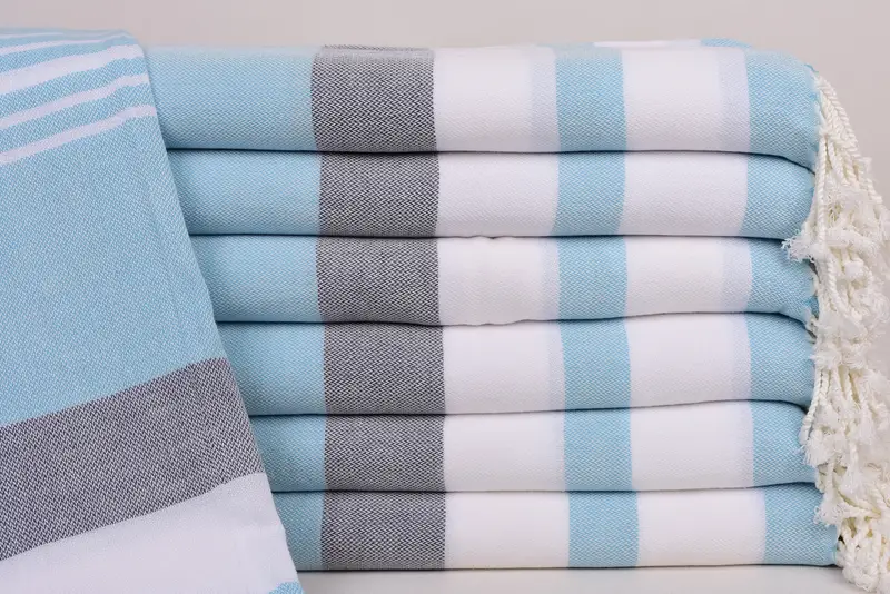 Beach Towel Turkish Cotton Turquoise-Navy Stripes, 70x40 Inches