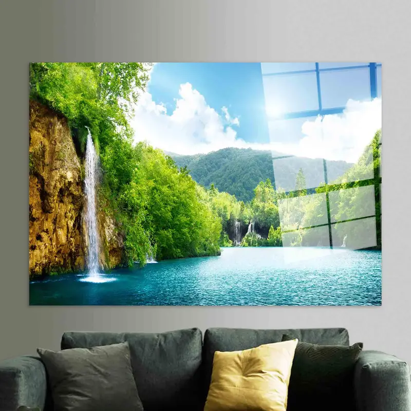 Elegant Printed Glass: Waterfall Forest View for Modern Decor