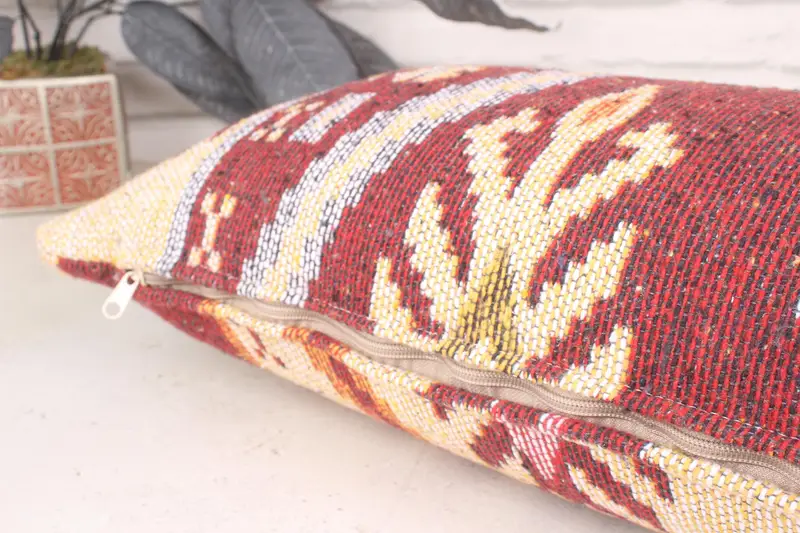 Ethnical Kilim Rug Pillow, 12x36 Red Pillow Case, Bright Pillow Cover, Gift Pillow, Pillow Cover, Vintage Throw Cushion Cover, Throw Kilim Pillow - 7