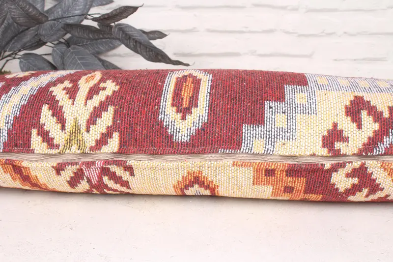 Ethnical Kilim Rug Pillow, 12x36 Red Pillow Case, Bright Pillow Cover, Gift Pillow, Pillow Cover, Vintage Throw Cushion Cover, Throw Kilim Pillow - 5