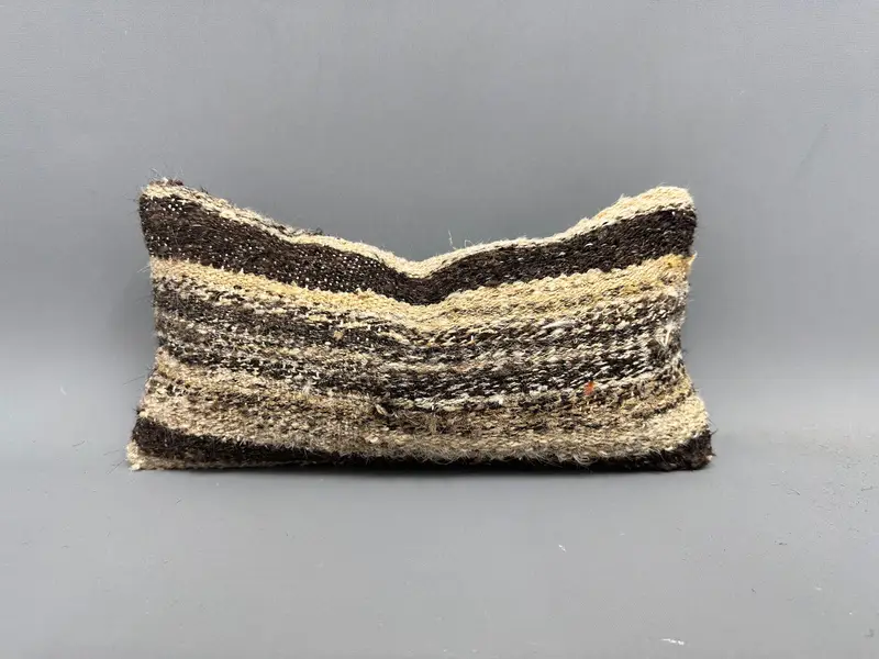 Accent Cushion Cover, Gift Pillow, Pillow Sham, 8x16 Brown Cushion Case, Kilim Pillow, Boho Pillow, Crochet Pattern Cushion Case - 1