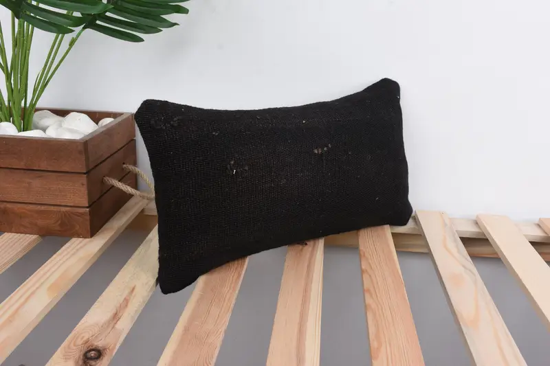 Personalized Gift Pillow Cushion Case, Pillow Sham, Turkish Kilim Pillow, Gift Pillow, Boho Pillow Sham Cover, 8x16 Black Cushion - 4