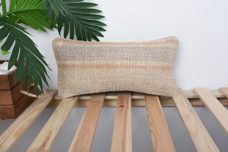Cushion, Ikat Pillow Case, Home Decor Pillow, Ethnical Kilim Rug Pillow, Boho Throw Cushion, Throw Kilim Pillow, 8x16 Beige Pillow Sham - 1