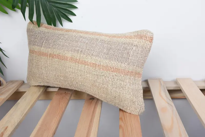 Cushion, Ikat Pillow Case, Home Decor Pillow, Ethnical Kilim Rug Pillow, Boho Throw Cushion, Throw Kilim Pillow, 8x16 Beige Pillow Sham - 5
