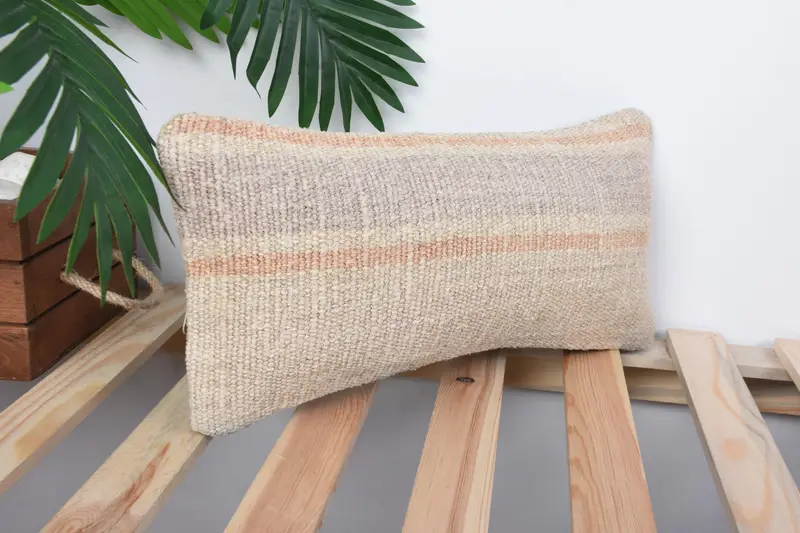 Cushion, Ikat Pillow Case, Home Decor Pillow, Ethnical Kilim Rug Pillow, Boho Throw Cushion, Throw Kilim Pillow, 8x16 Beige Pillow Sham - 4