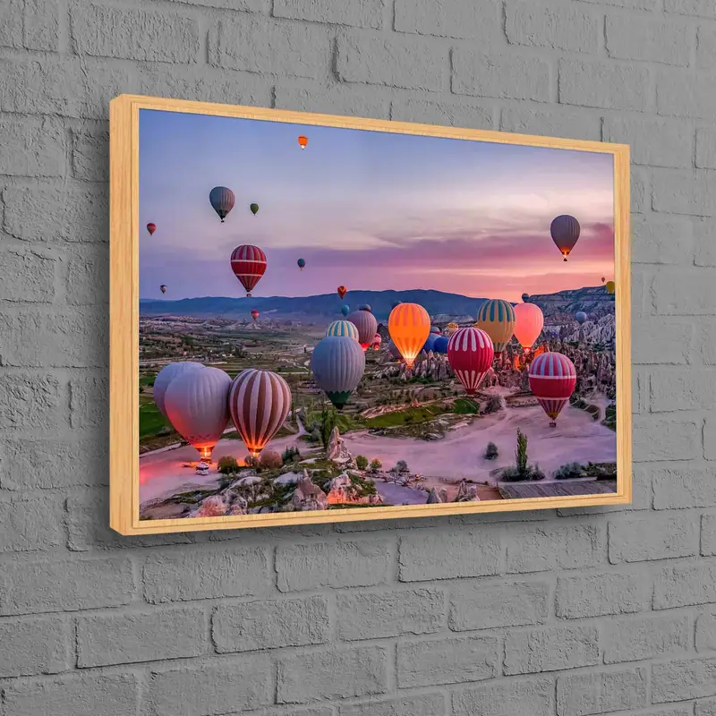 Nefes Kesen Kapadokya Hava Balonu Manzarası Baskılı Kanvas Tablo