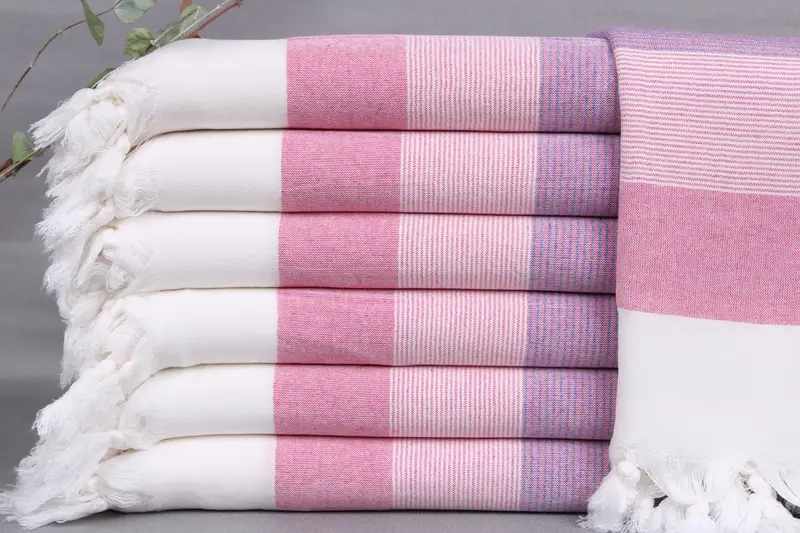 Turkish Towel Beach Fuchsia-Navy Blue Striped, 40x67 Inches