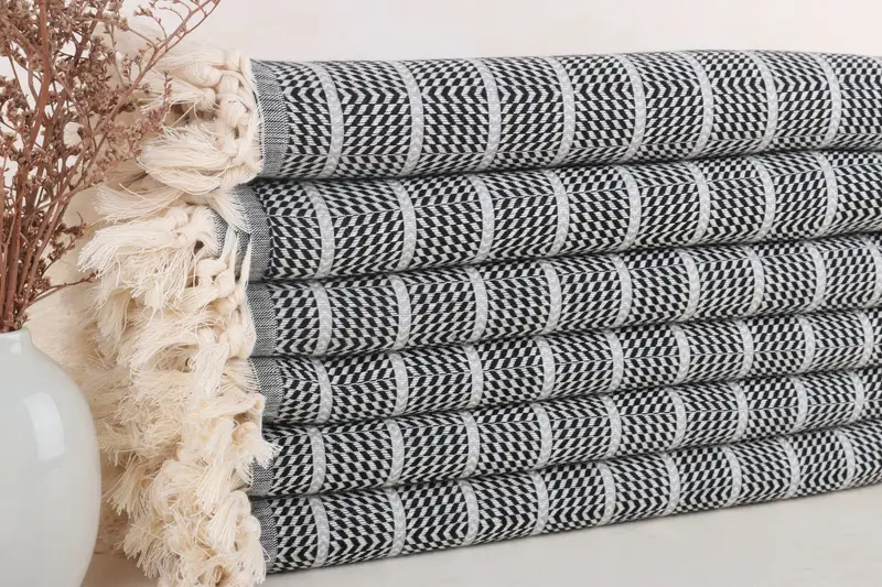 Personalized Turkish Towel, Black-Light Gray Striped, 40x71 Inches