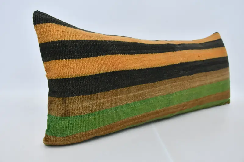 Decorative Throw Cushion, Handmade Kilim Cushion, Turkish Pillow, Colorful Pillow Case, Ethnical Kilim Rug Pillow, 16x36 Green Pillow, Pillow Cover - 3