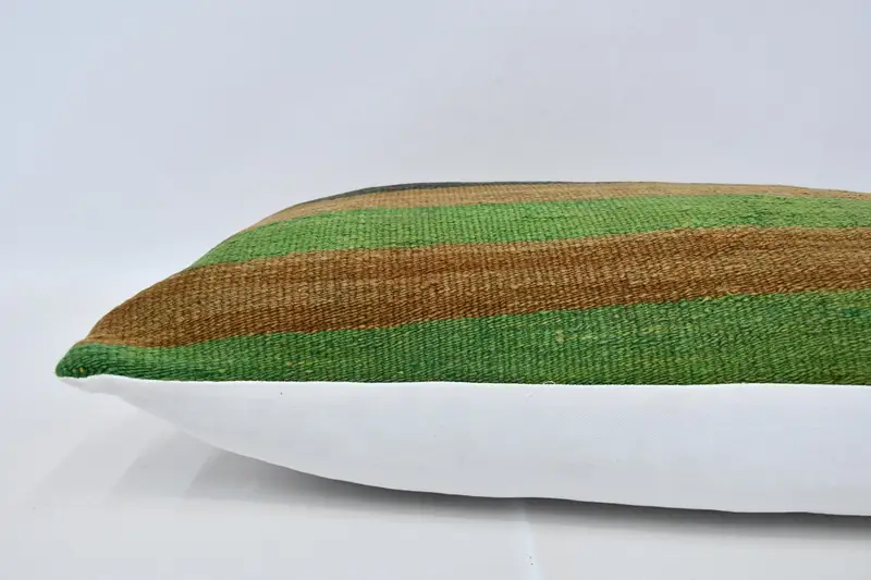 Decorative Throw Cushion, Handmade Kilim Cushion, Turkish Pillow, Colorful Pillow Case, Ethnical Kilim Rug Pillow, 16x36 Green Pillow, Pillow Cover - 5