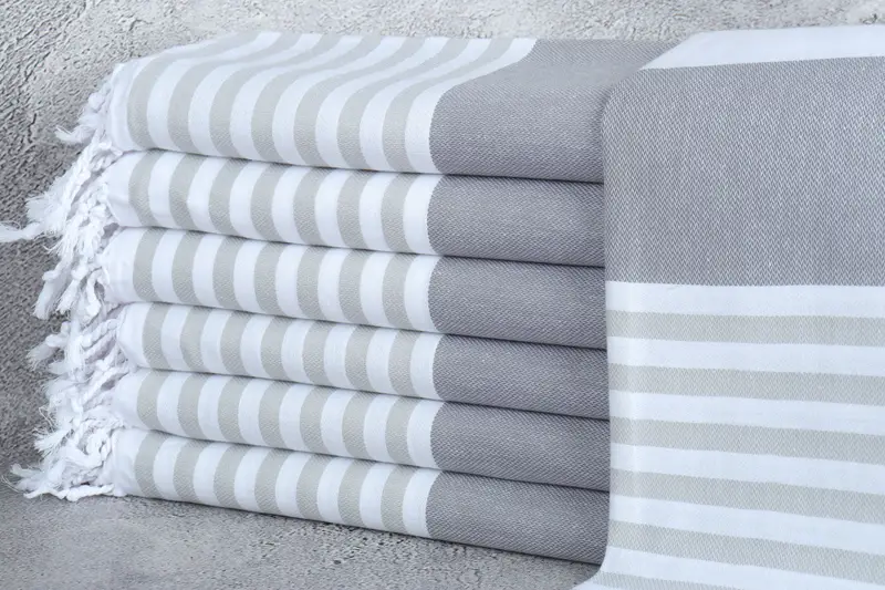 Turkish Bath Towel Dark Gray-Gray Striped, 40x71 Inches