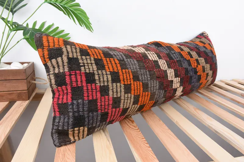 Vintage Kilim Pillow Cushion Case, Cushion, Kilim Pillow, 12x36 Orange Cushion Cover, Christmas Cushion, Home Decor Pillow, Turkish Pillow - 4