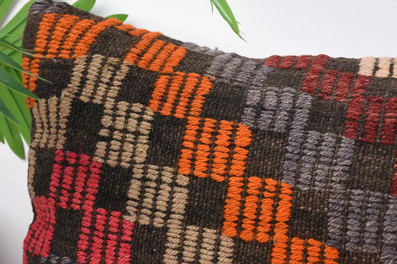 Vintage Kilim Pillow Cushion Case, Cushion, Kilim Pillow, 12x36 Orange Cushion Cover, Christmas Cushion, Home Decor Pillow, Turkish Pillow - 2