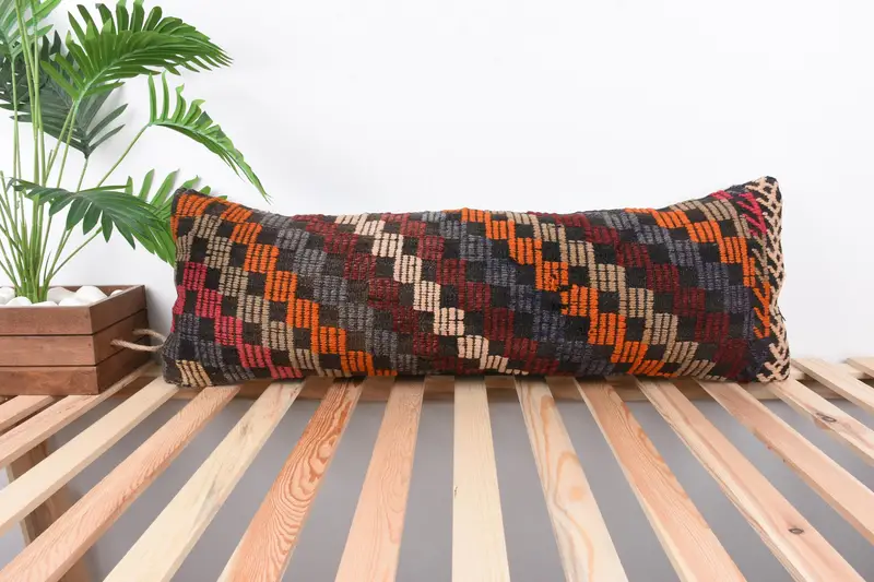 Vintage Kilim Pillow Cushion Case, Cushion, Kilim Pillow, 12x36 Orange Cushion Cover, Christmas Cushion, Home Decor Pillow, Turkish Pillow - 1