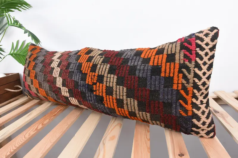 Vintage Kilim Pillow Cushion Case, Cushion, Kilim Pillow, 12x36 Orange Cushion Cover, Christmas Cushion, Home Decor Pillow, Turkish Pillow - 5