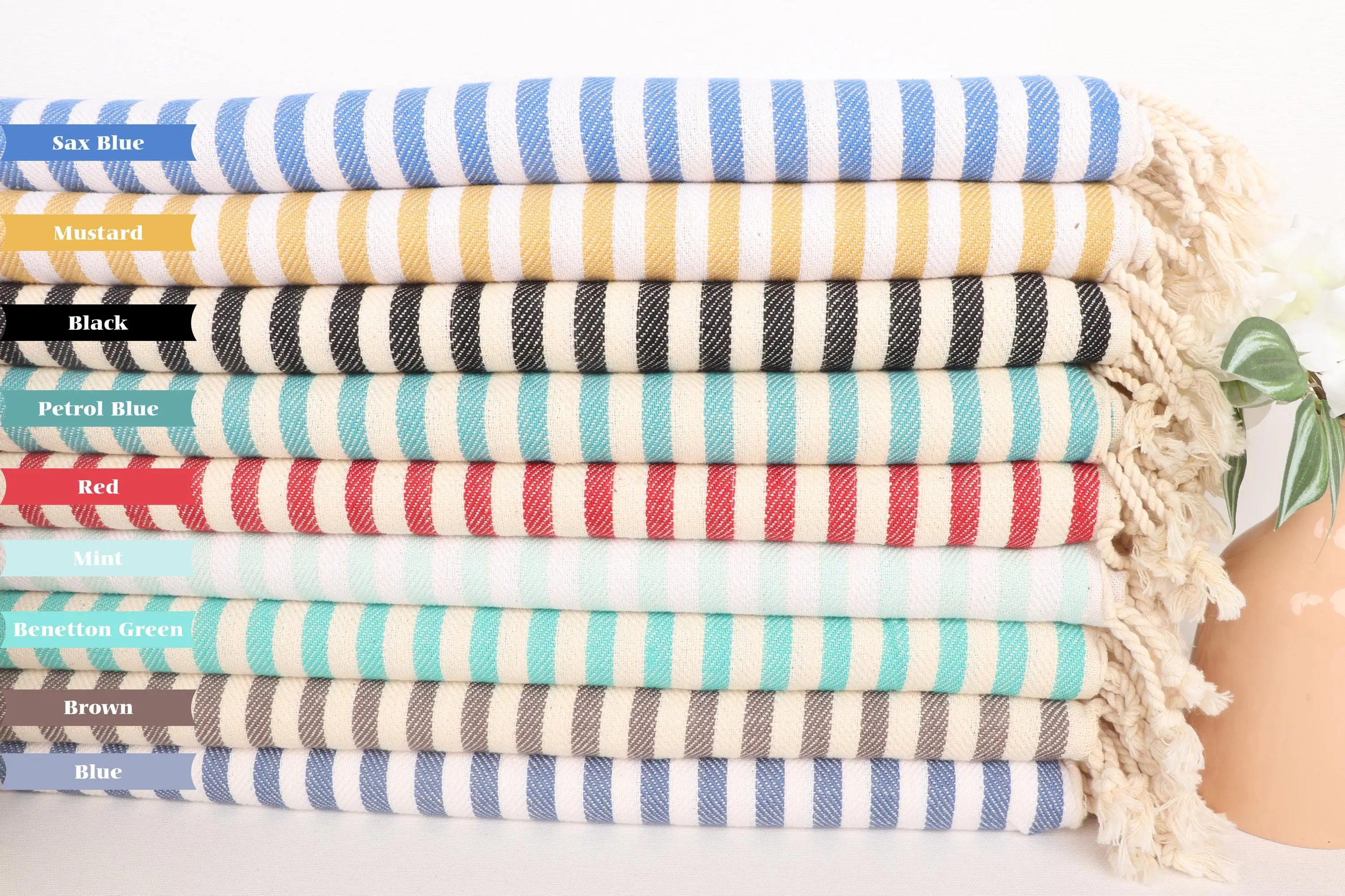Cotton Tea Towel Striped Beige, Organic Recycled, 18x40 Inches - 1
