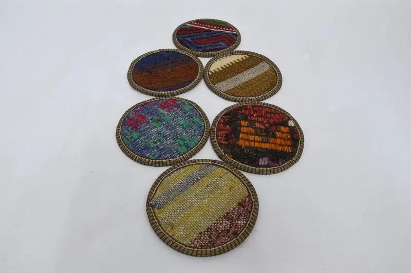 Bohemian Round Coaster, Blue and Orange Ethnic Coaster