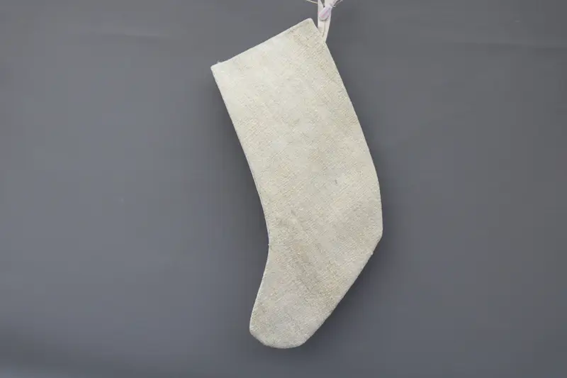 Elegant Beige Christmas Stocking with White Ornaments, Festive Holiday Decor