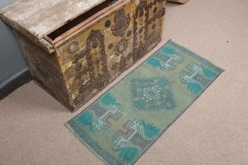 Grüner abstrakter Teppich, 1,4 x 3 Fuß, elegantes modernes Dekor