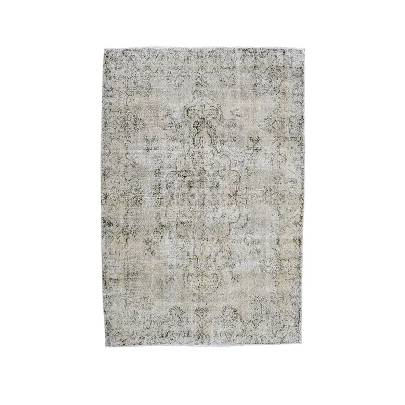 Turkish Oushak Large Rug 6.7x10 ft (204x306 cm), Vintage Gray Striped Rug - 1
