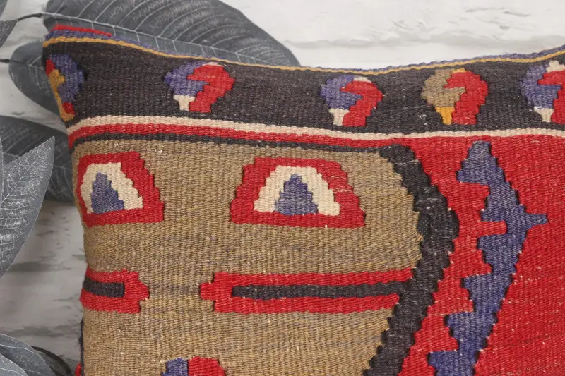 Vintage Pillow Case, Colorful Pillow Cover, Cushion Case, Pet Pillow, 16x16 Red Pillow Sham, Home Decor Pillow, Kilim Cushion Sham, Vintage Pillow - 2