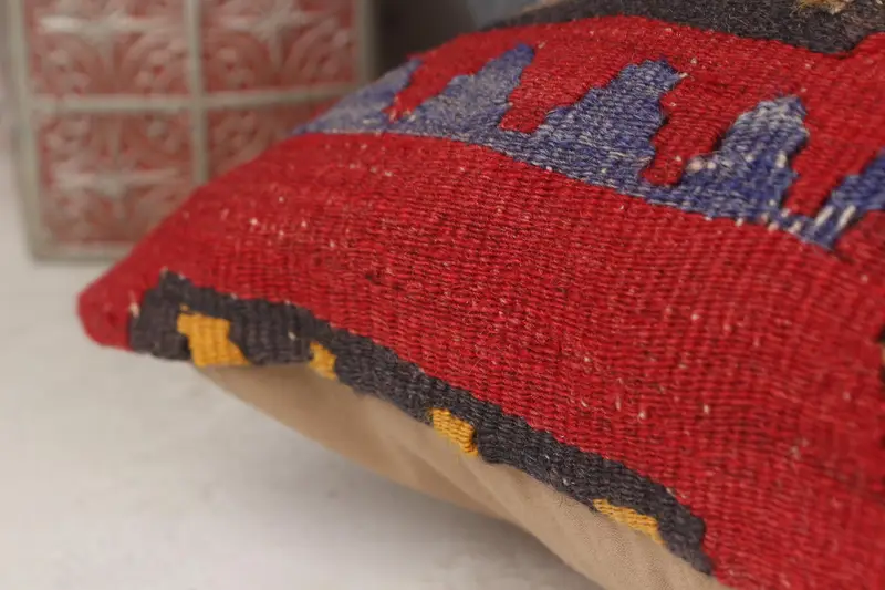 Vintage Pillow Case, Colorful Pillow Cover, Cushion Case, Pet Pillow, 16x16 Red Pillow Sham, Home Decor Pillow, Kilim Cushion Sham, Vintage Pillow - 7
