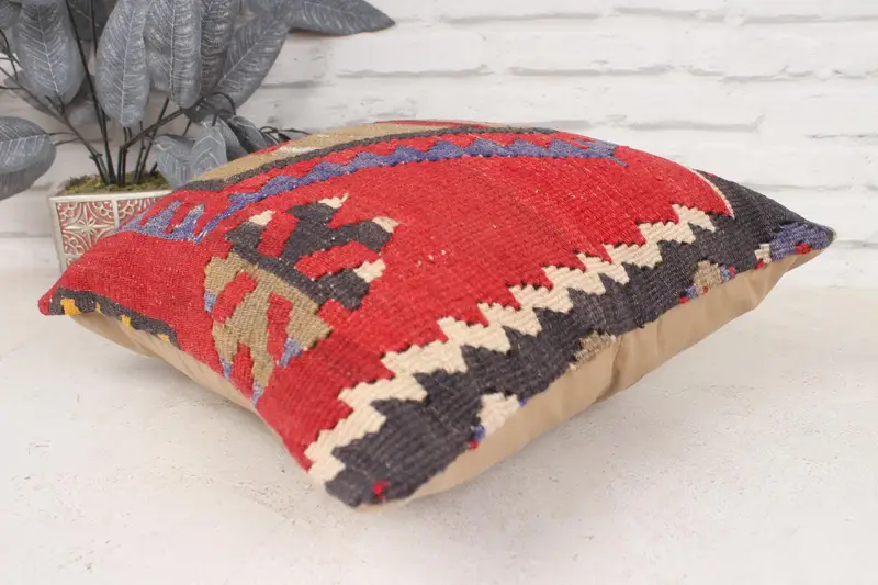 Vintage Pillow Case, Colorful Pillow Cover, Cushion Case, Pet Pillow, 16x16 Red Pillow Sham, Home Decor Pillow, Kilim Cushion Sham, Vintage Pillow - 6