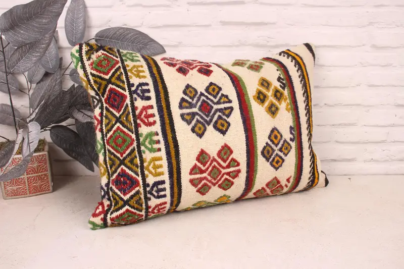 Vintage Kilim Throw Pillow, Boho Pillow, 16x24 White Cushion Case, Cushion Case, Pattern Throw Pillow Sham, Kilim Cushion Sham - 3