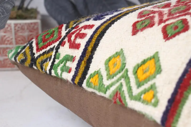 Vintage Kilim Throw Pillow, Boho Pillow, 16x24 White Cushion Case, Cushion Case, Pattern Throw Pillow Sham, Kilim Cushion Sham - 7