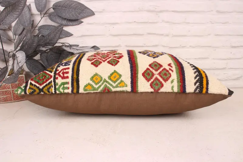 Vintage Kilim Throw Pillow, Boho Pillow, 16x24 White Cushion Case, Cushion Case, Pattern Throw Pillow Sham, Kilim Cushion Sham - 5