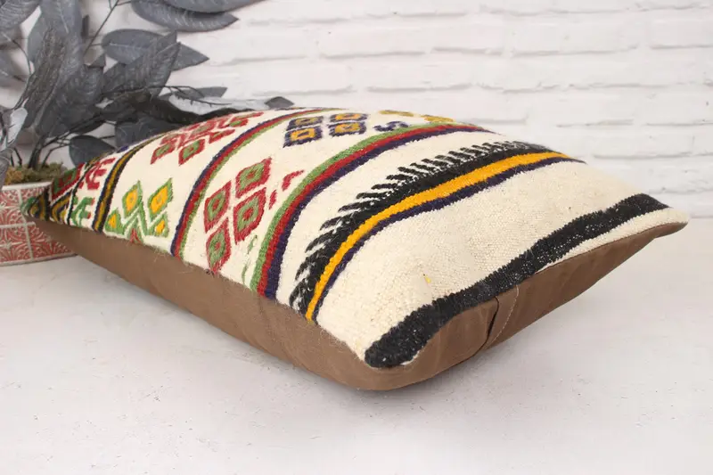 Vintage Kilim Throw Pillow, Boho Pillow, 16x24 White Cushion Case, Cushion Case, Pattern Throw Pillow Sham, Kilim Cushion Sham - 6
