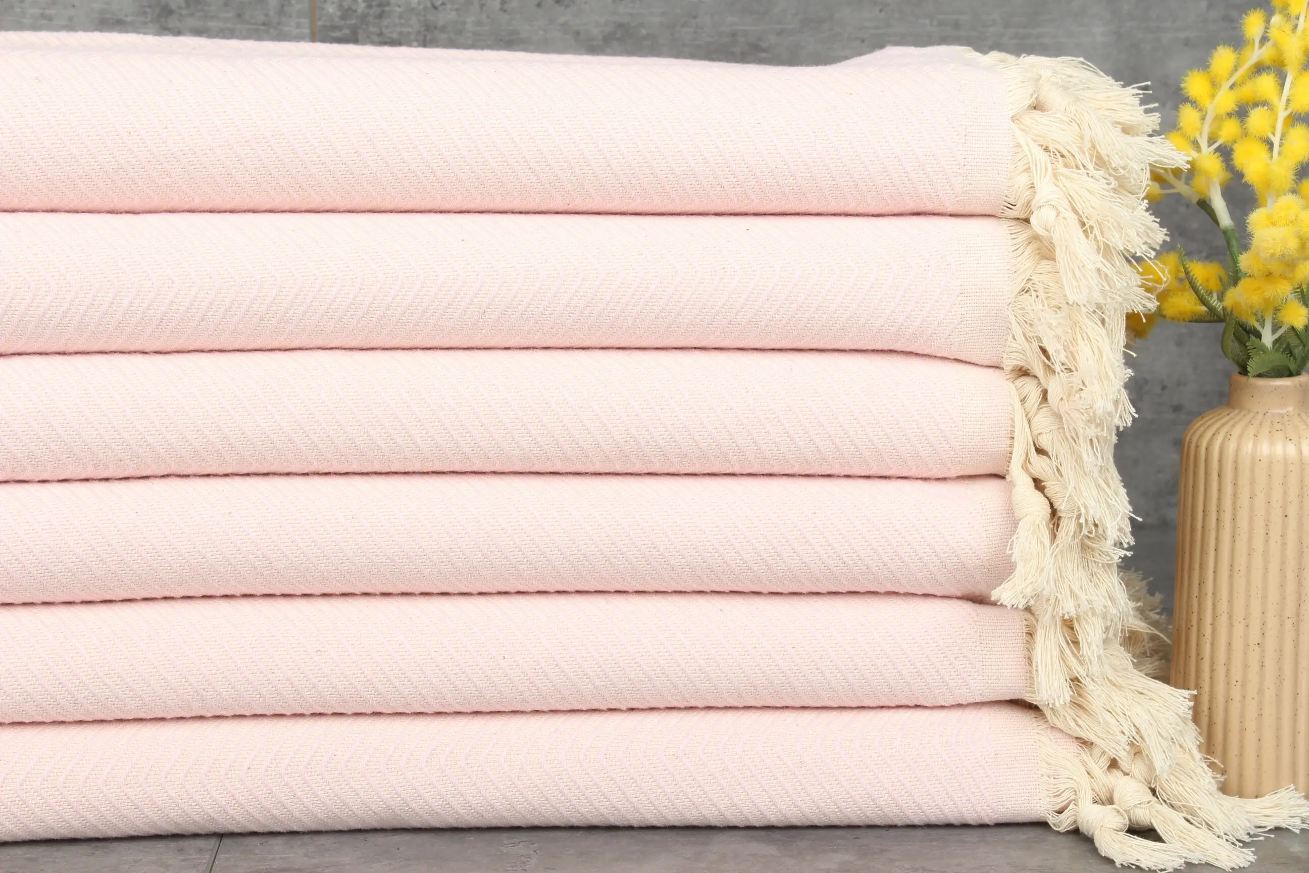 Personalized Powder Pink Cotton Blanket, Custom Zig Zag, 67x83 Inches - 1