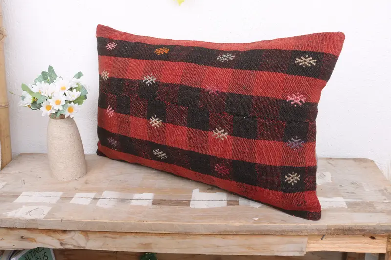 Boho Pillow Sham Cover, Vintage Pillow, Vintage Kilim Pillow, Pillow Sham, Customized Cushion Cover, Aztec Pillow, 12x20 Red Pillow Cover - 4