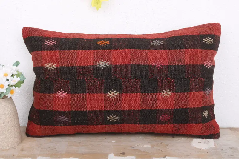 Boho Pillow Sham Cover, Vintage Pillow, Vintage Kilim Pillow, Pillow Sham, Customized Cushion Cover, Aztec Pillow, 12x20 Red Pillow Cover - 2