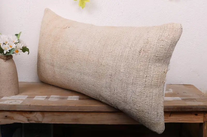 Pillow for Couch, Handmade Throw Pillow Sham, Pillow Cover, 12x24 Beige Cushion Case, Authentic Cushion, Throw Kilim Pillow, Turkish Kilim Pillow - 4