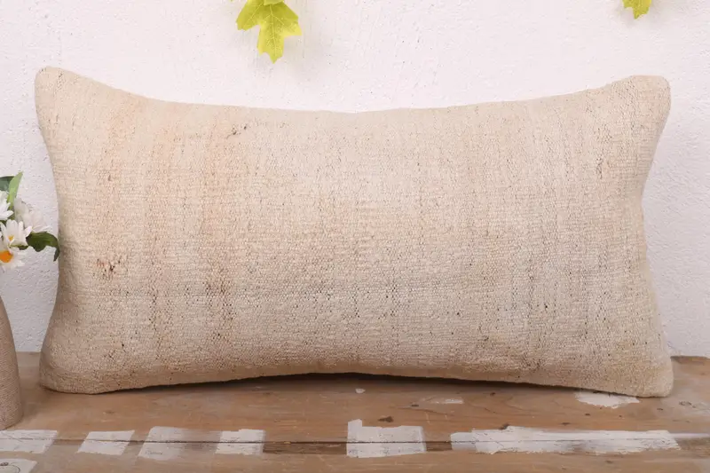 Pillow for Couch, Handmade Throw Pillow Sham, Pillow Cover, 12x24 Beige Cushion Case, Authentic Cushion, Throw Kilim Pillow, Turkish Kilim Pillow - 2