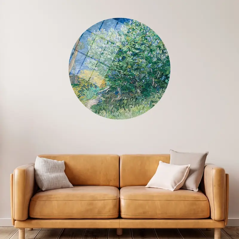 ゴッホの風景キャンバス: 自然のライラックの茂みと木