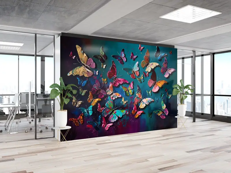 Schmetterlingsmalerei Druckwand Wandgemälde, tierische Tapete, abnehmbares Handypapier, farbenfrohe Wandkunst, Schmetterlingswandabziehbilder, Abziehbilder für Wände, - 2
