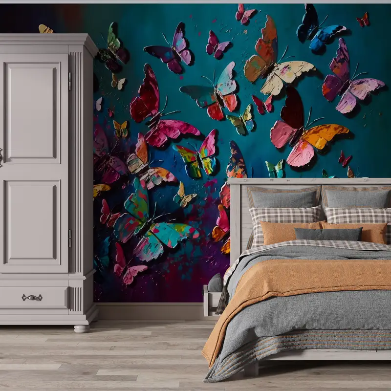 Schmetterlingsmalerei Druckwand Wandgemälde, tierische Tapete, abnehmbares Handypapier, farbenfrohe Wandkunst, Schmetterlingswandabziehbilder, Abziehbilder für Wände, - 6
