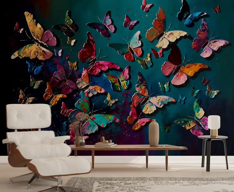 Schmetterlingsmalerei Druckwand Wandgemälde, tierische Tapete, abnehmbares Handypapier, farbenfrohe Wandkunst, Schmetterlingswandabziehbilder, Abziehbilder für Wände, - 7