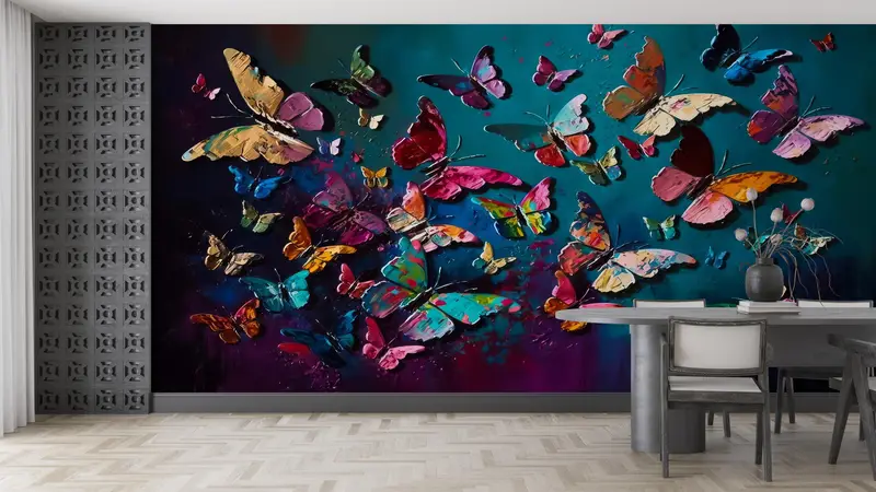 Schmetterlingsmalerei Druckwand Wandgemälde, tierische Tapete, abnehmbares Handypapier, farbenfrohe Wandkunst, Schmetterlingswandabziehbilder, Abziehbilder für Wände, - 4