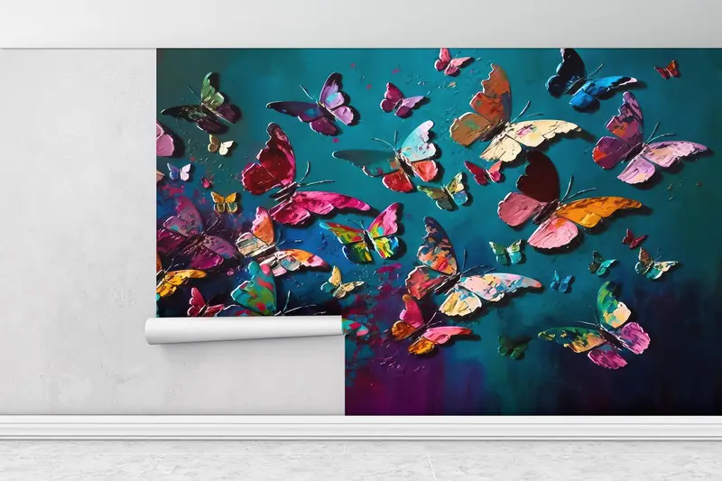 Schmetterlingsmalerei Druckwand Wandgemälde, tierische Tapete, abnehmbares Handypapier, farbenfrohe Wandkunst, Schmetterlingswandabziehbilder, Abziehbilder für Wände, - 1