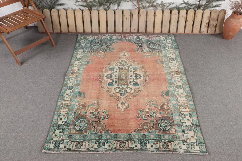 El Yapımı Turuncu & Mavi İkat Halı, 132x174 cm