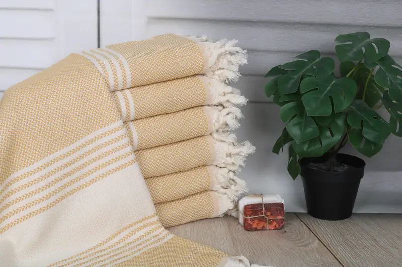 House Warming Gift Bath Towel Striped Mustard 40x71 Inches