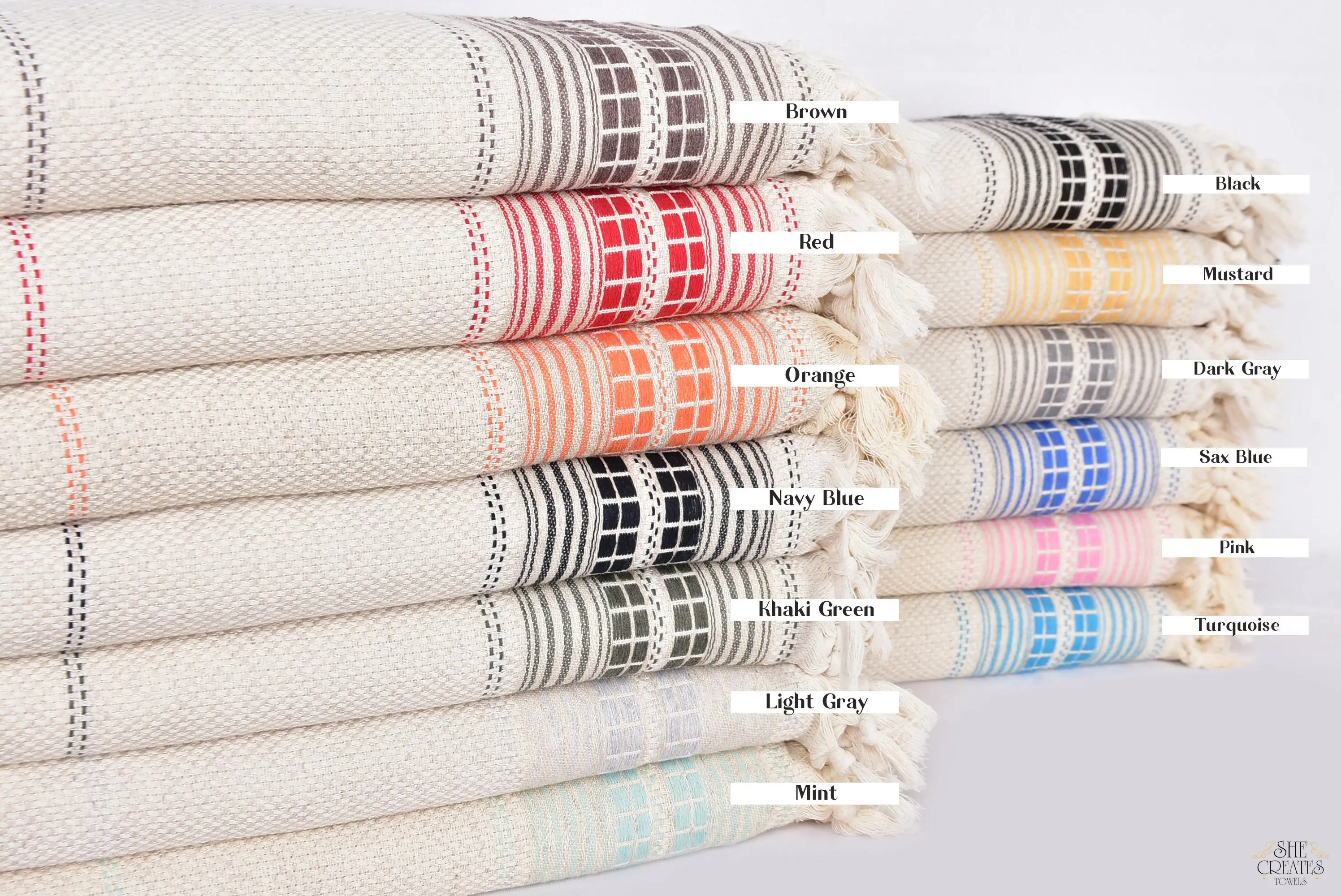 Custom Striped Beige Linen Blanket, 93x95 Inches, Turkish Throw - 1