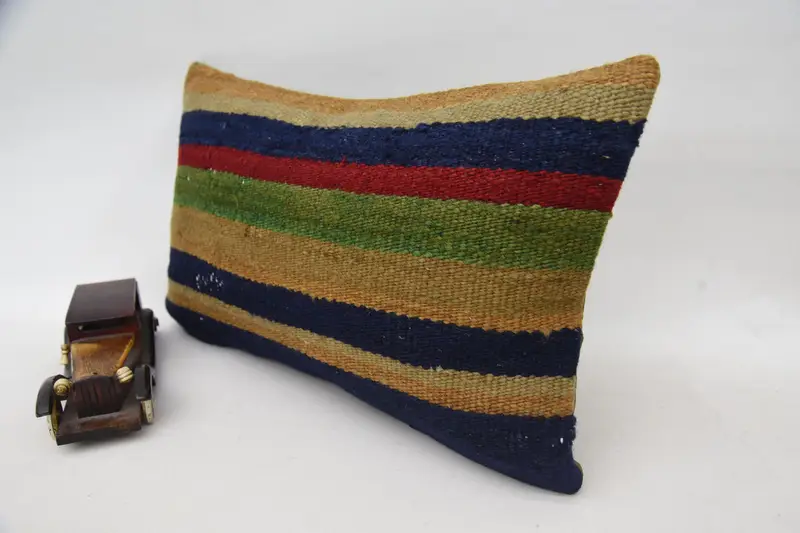 Boho Pillow, Pillow Case, Garden Pillow Case, Handmade Kilim Cushion, Aesthetic Pillow, 12x20 Blue Cushion, Aesthetic Pillow Sham, Home Decor Pillow - 3