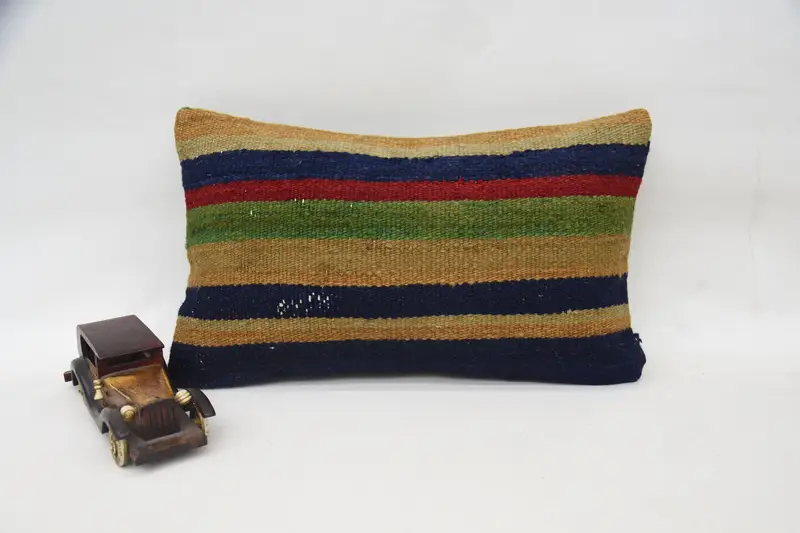 Boho Pillow, Pillow Case, Garden Pillow Case, Handmade Kilim Cushion, Aesthetic Pillow, 12x20 Blue Cushion, Aesthetic Pillow Sham, Home Decor Pillow - 1