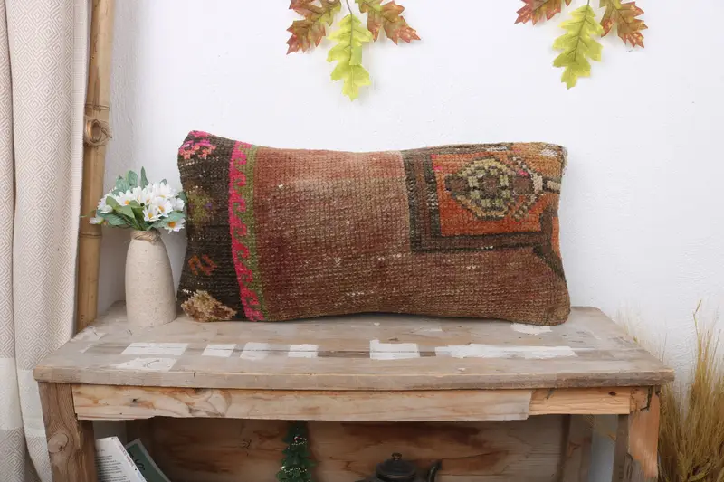 Home Decor Pillow, 12x24 Brown Pillow Case, Ethnical Kilim Rug Pillow, Pillow Sham, Sofa Pillow Sham, Kilim Pillow Cover - 1