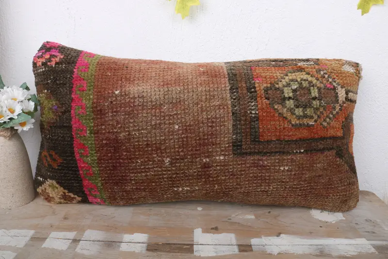 Home Decor Pillow, 12x24 Brown Pillow Case, Ethnical Kilim Rug Pillow, Pillow Sham, Sofa Pillow Sham, Kilim Pillow Cover - 2